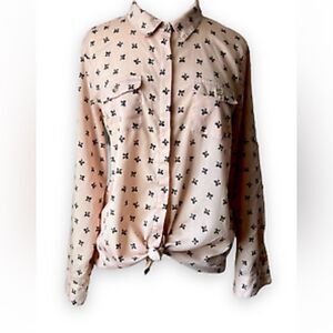 Karl Lagerfeld Paris Blush Pink Bow Button Down Top Women’s Size Medium